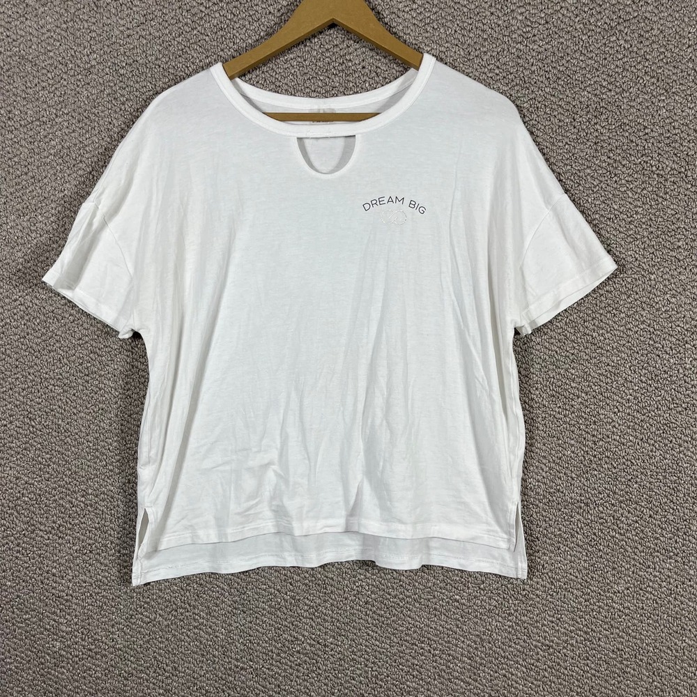 Calia By Carrie Underwood T Shirt Womens Large White Cropped Cut Out Graphic
